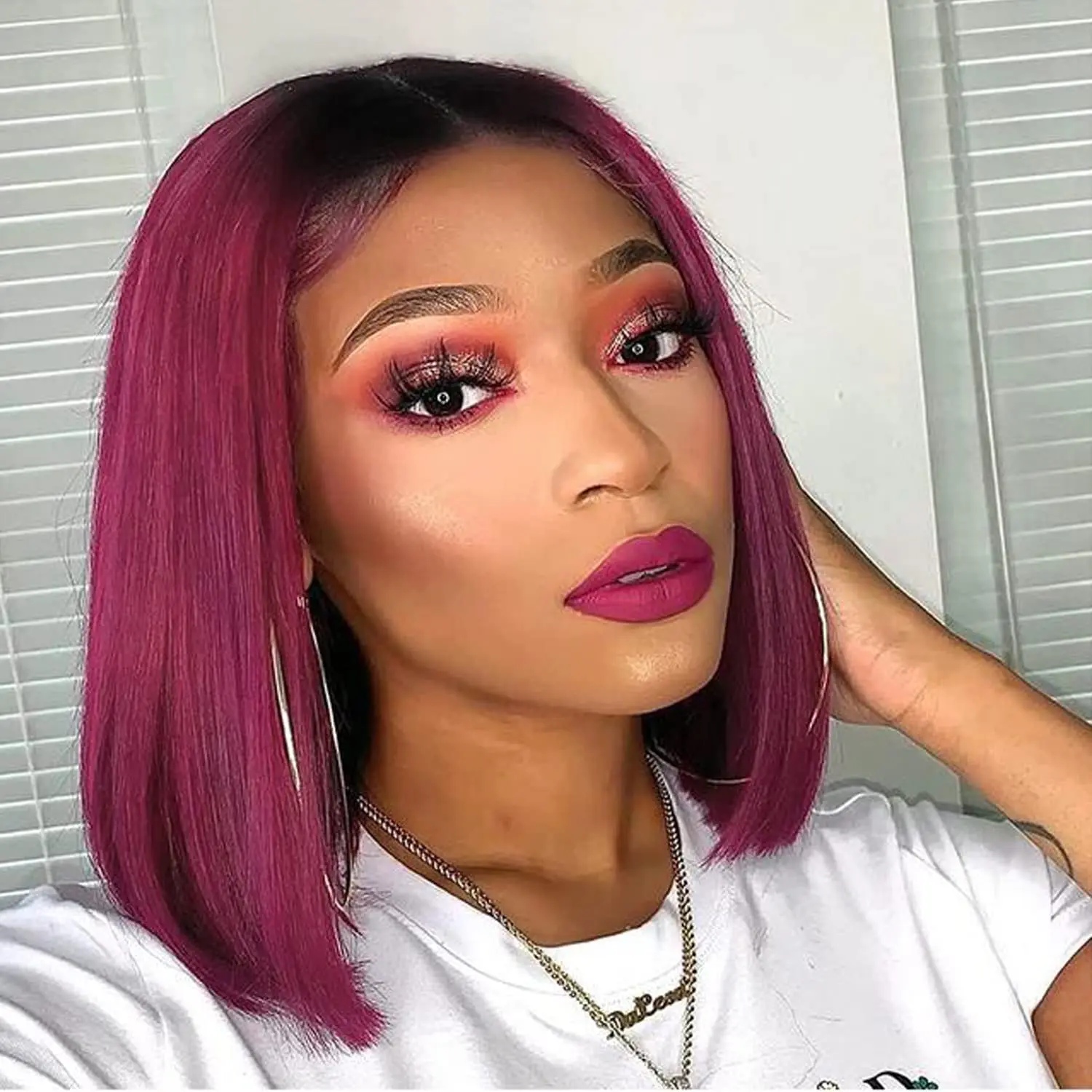 

1b99J red silky straight 13x4 Transparent Lace Frotnal Wig Remy Human Hair