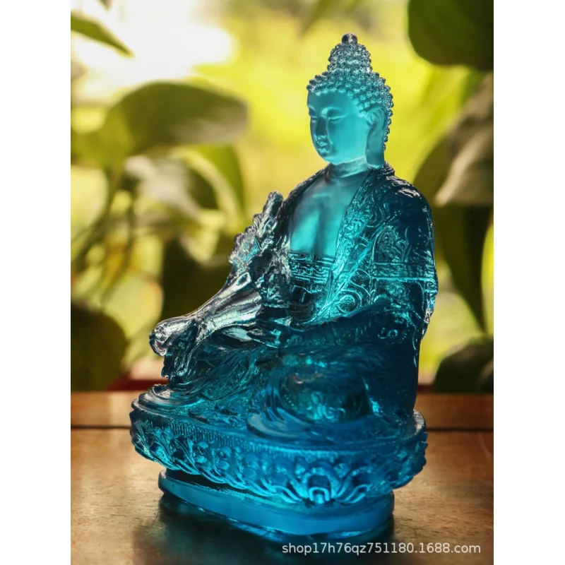 Traditional Glazed Medicine Statue Home Decoration Buddha Hall Worship Antique Zen Clouds