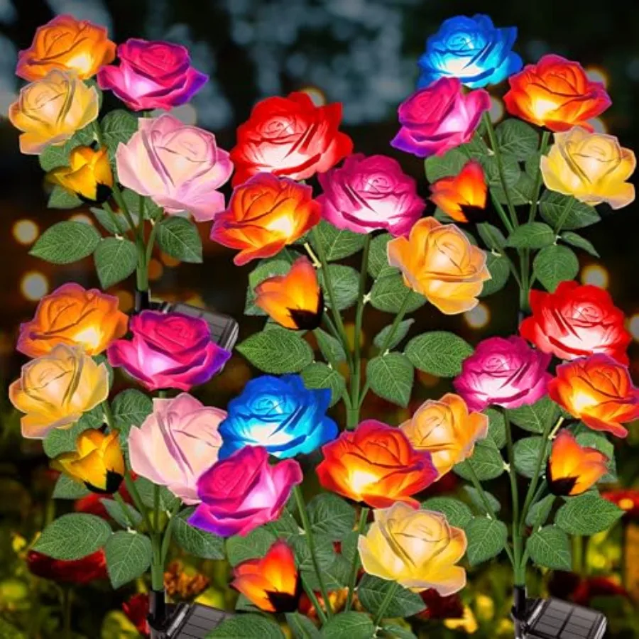 

Solar Flowers Lights Outdoor Waterproof - 202 Upgraded Brighter Solar Garden Lights with 0 Beautiful and Realistic Rose Flowers