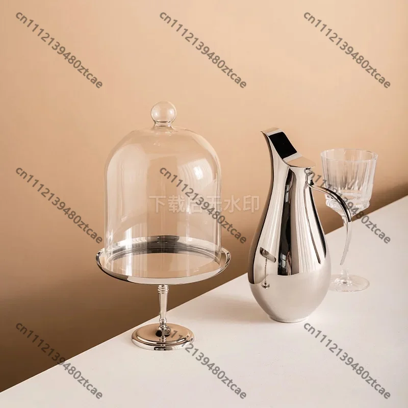 Ins Style Stainless Steel Cake Stand with Glass Cover, Light Luxury High Foot Dessert Tray Creative Pastry Display Ornament