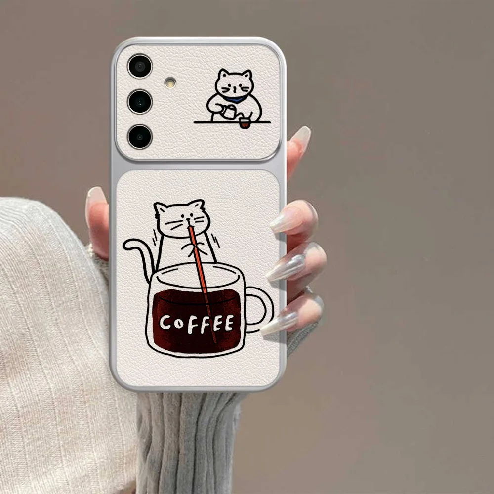 Coffee Cute Cat Phone Case For  Samsung S26 S25 S24 S23 Ultra Plus FE A16 A27 A26 A57 A56 A37 A36 A07 A06 A17 Cover With Lanyard view 5
