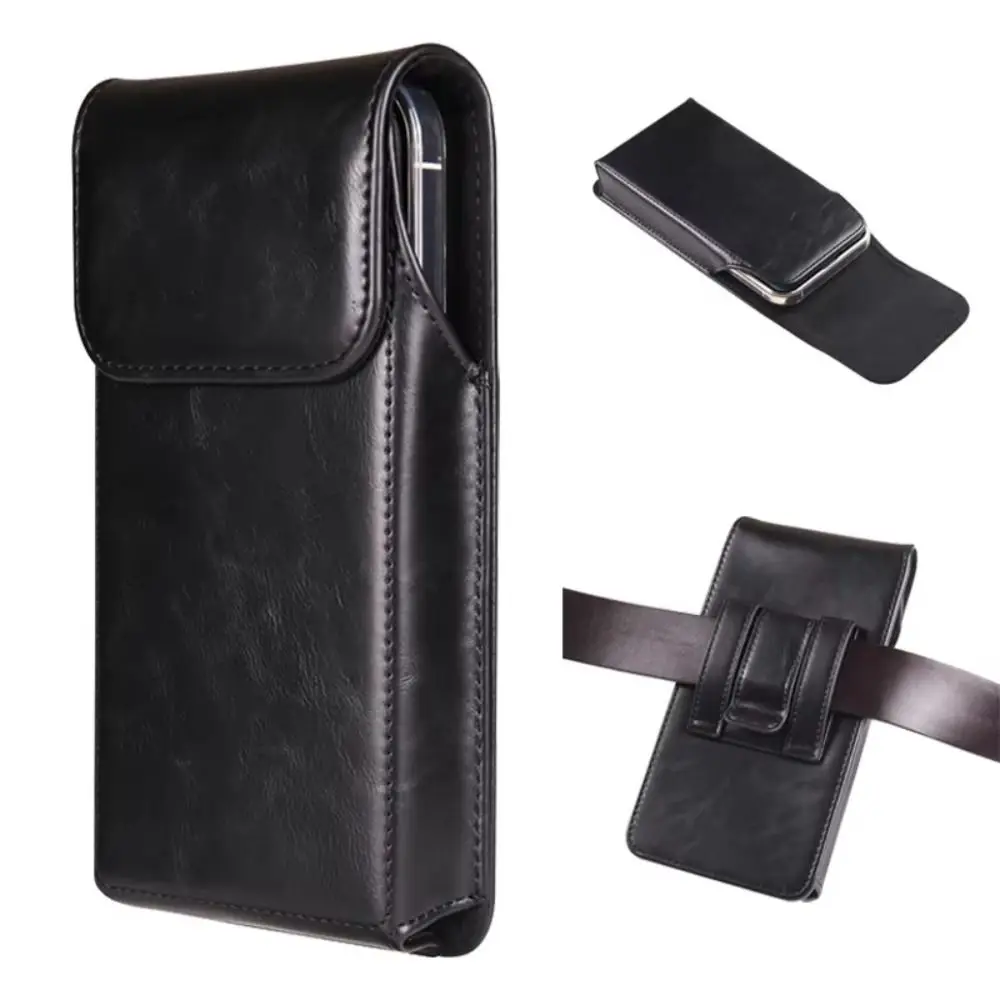 

Solid Color Leather Belt Clip Phone Case Waist Case Cards Holder Magnetic Waist Bag Multi-layer Vertical