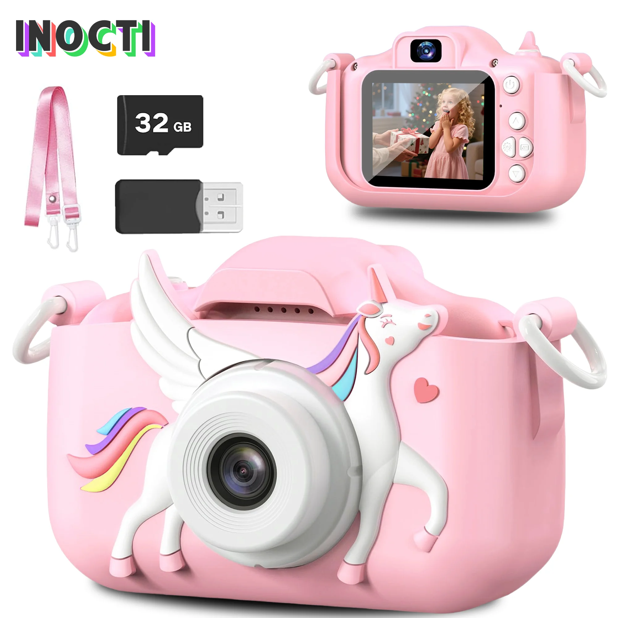 

INOCTI Kids Digital Camera, Toddler Video Camera, 1080P HD Dual Lens, For 3-12 Year Old Girls Christmas Birthday Gifts Toys