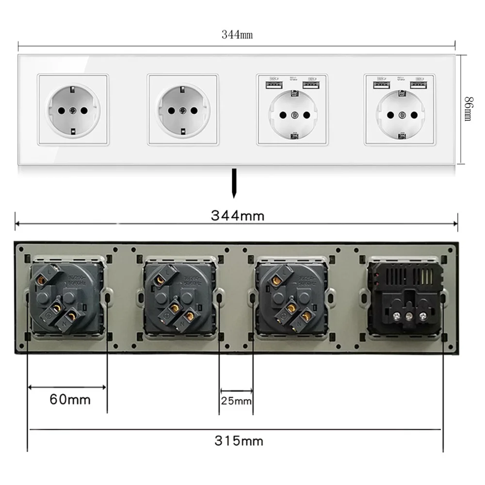 EIOMR – interrupteur mural tactile, lumière blanche, prise de courant USB avec panneau en verre de cristal, amélioration de l'habitat, AC 110V-250V 16a