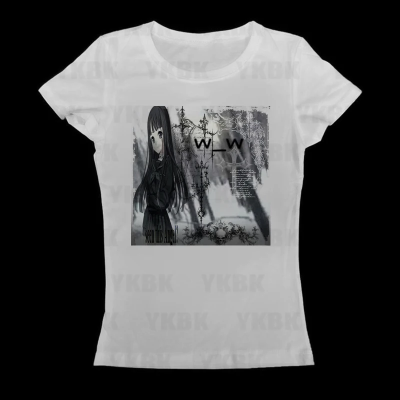 Vintage Crop Top Punk Damen Anime Print Baby T-Shirt Mode 2000er Jahre Top Y2k Stil Streetwear Kurzarm Niedlich Emo Mädchen Ästhetik