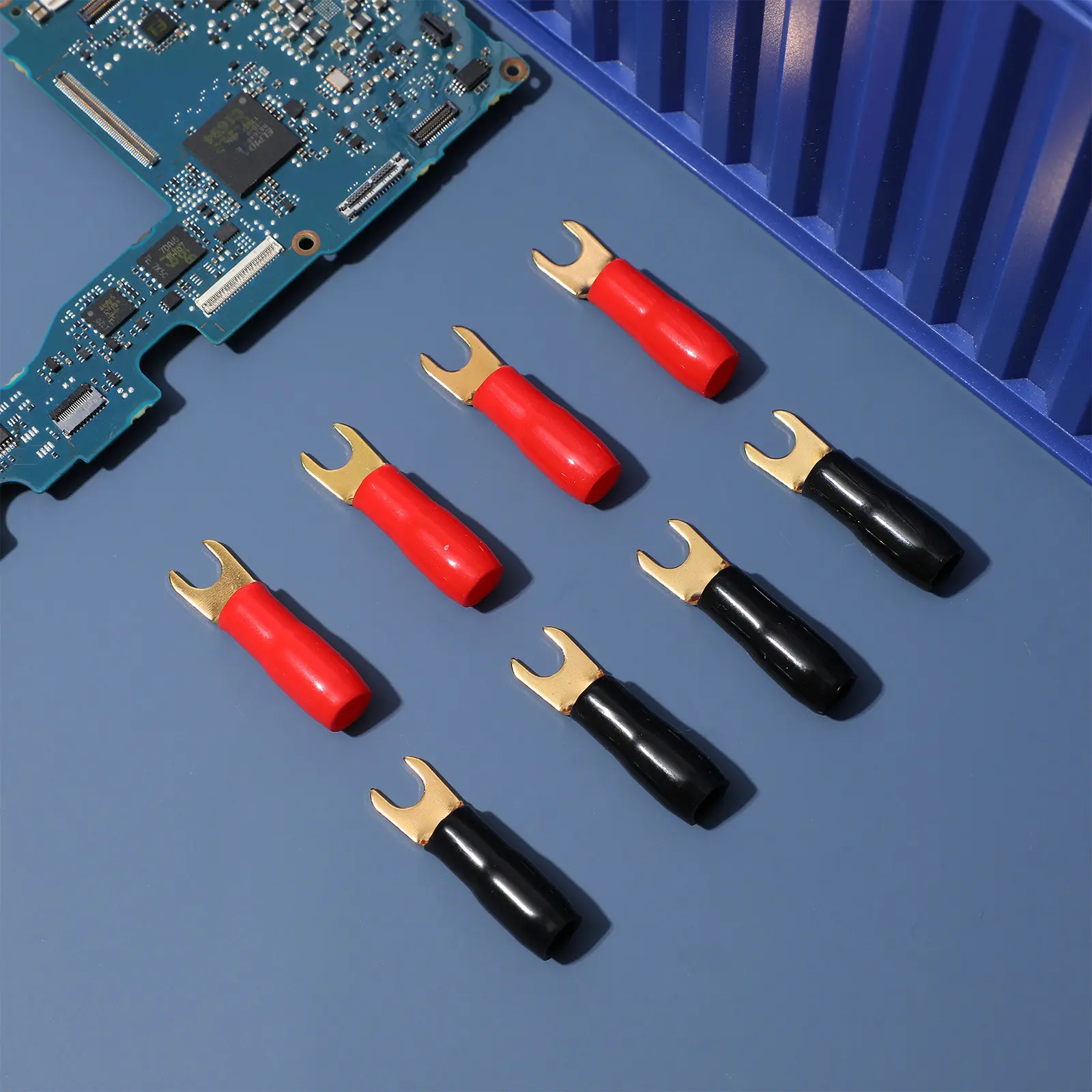 10Pairs Speaker Wire Crimp Terminal Connectors 8Ga Copper Gold Plated Spade Fork Barrier Spades Cable Plugs Red Black
