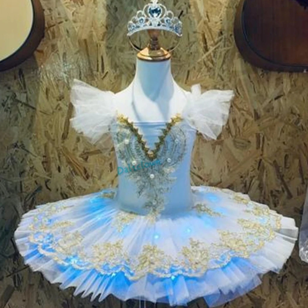 Professional Ballet Tutu Girls Blue White Platter Pancake Tutu Ballerina Party Dress Adult Women Child Kids Ballet Dance Costume