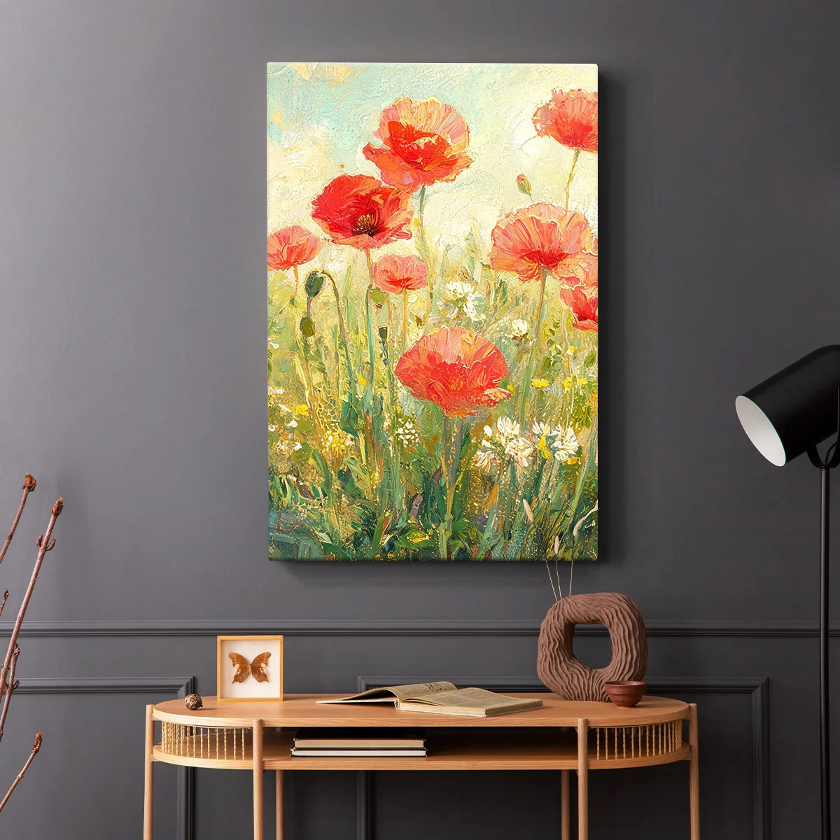 Home Decor Mirror - 印象派の野花油絵キャンバスウォールアート、額入り花の静物画プリント、ヴィンテージ植物ポスター、リビングルーム、寝室、家の装飾、美的自然アートワーク