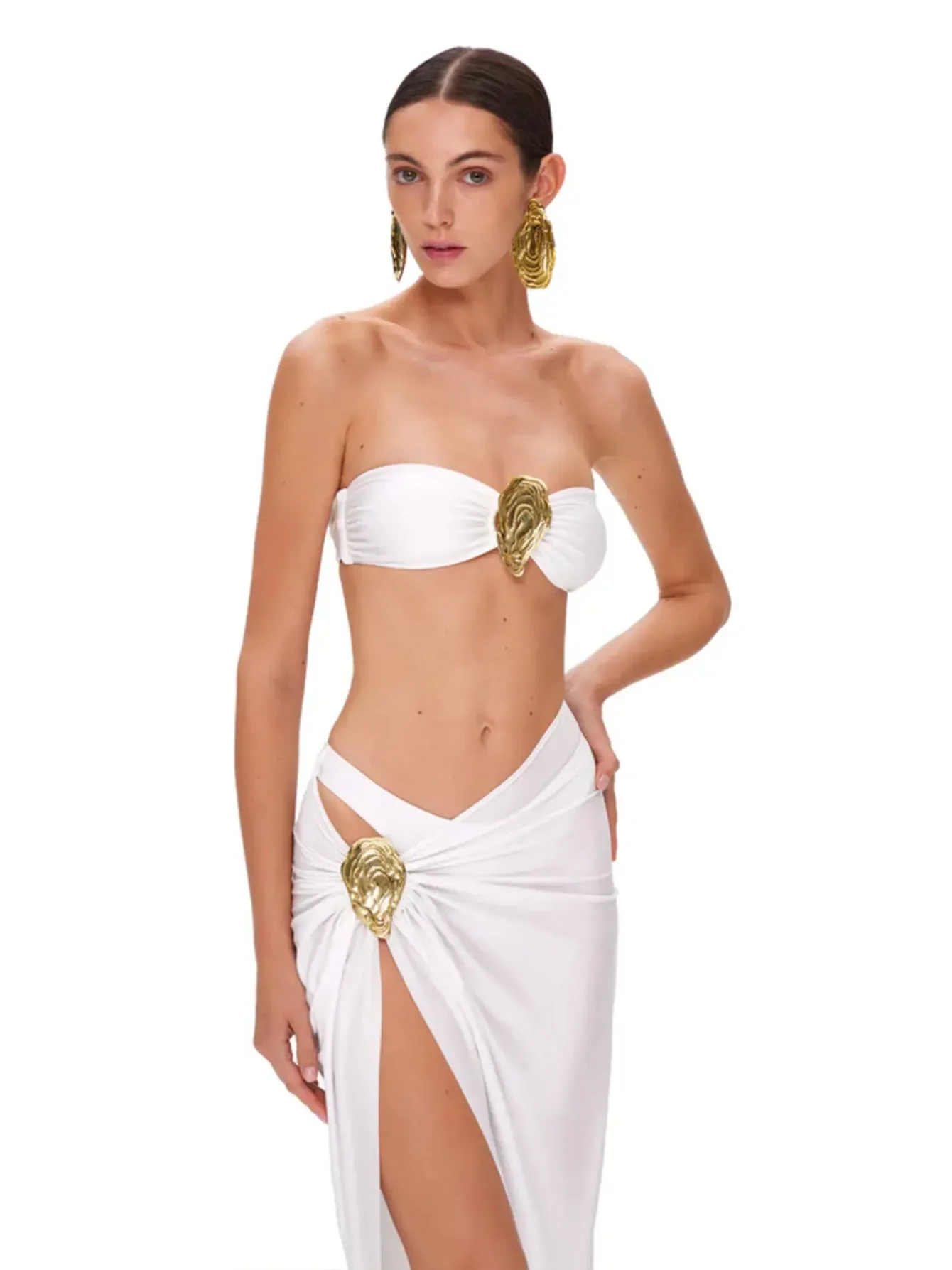 Buckle Off Shoulder Bikini With Skirt Women Swimsuit 2024 Trend Biquini Swimwear Lady Holiday Bath Suit Female Beachwear Outfits