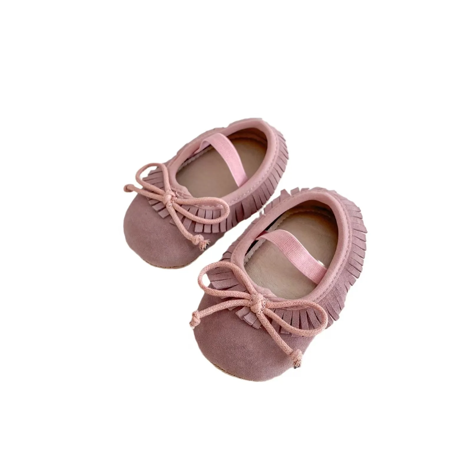 Genuine leather baby girl shoes with large bow tie, edging, tassels, versatile anti slip and wear-resistant soft soles, 5 colors