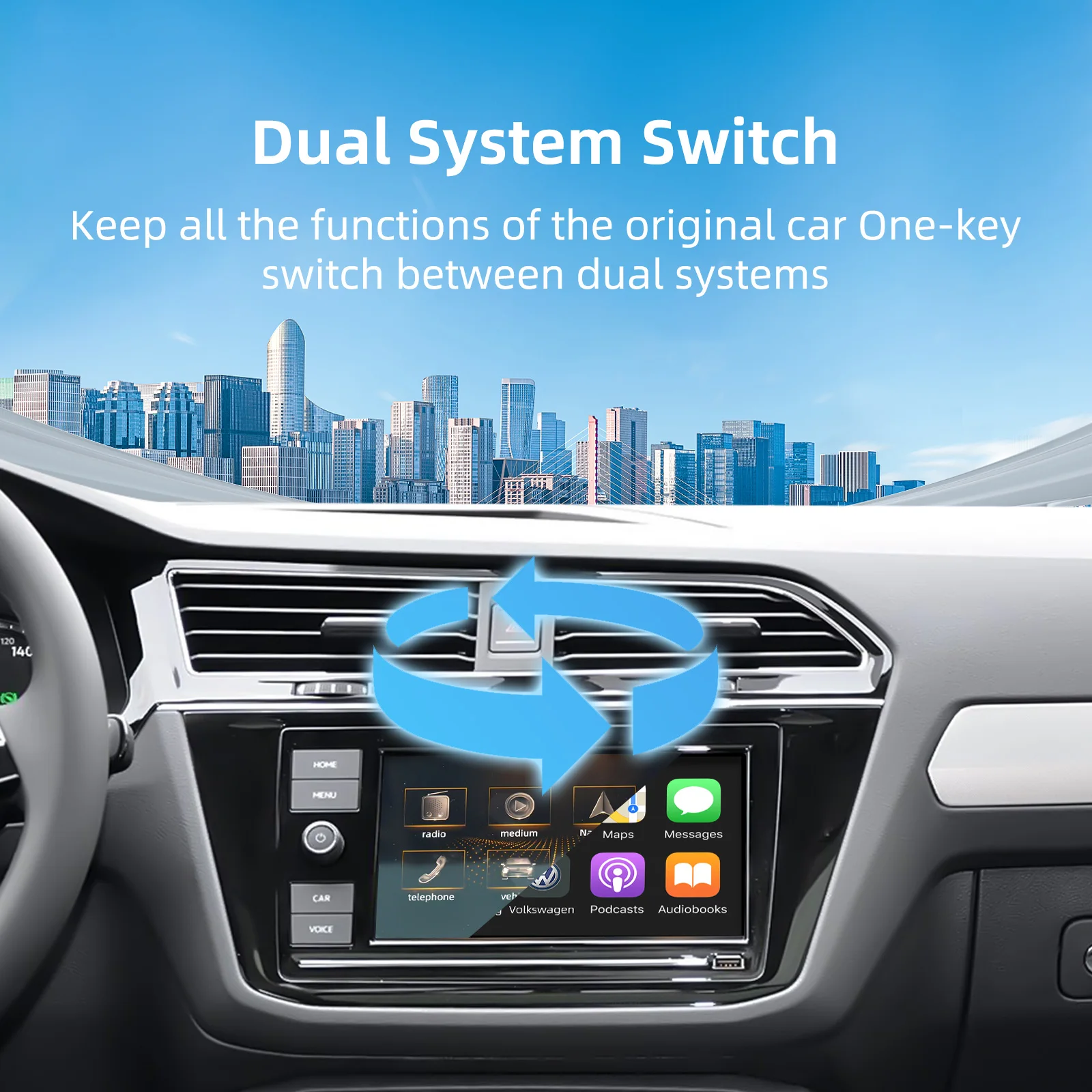 مجموعة التحديثية التلقائية اللاسلكية CarPlay Android لـ VW MIB2 OEM صندوق فك ترقية الشاشة للجولف 7 Tiguan Lamando Magotan Phideon