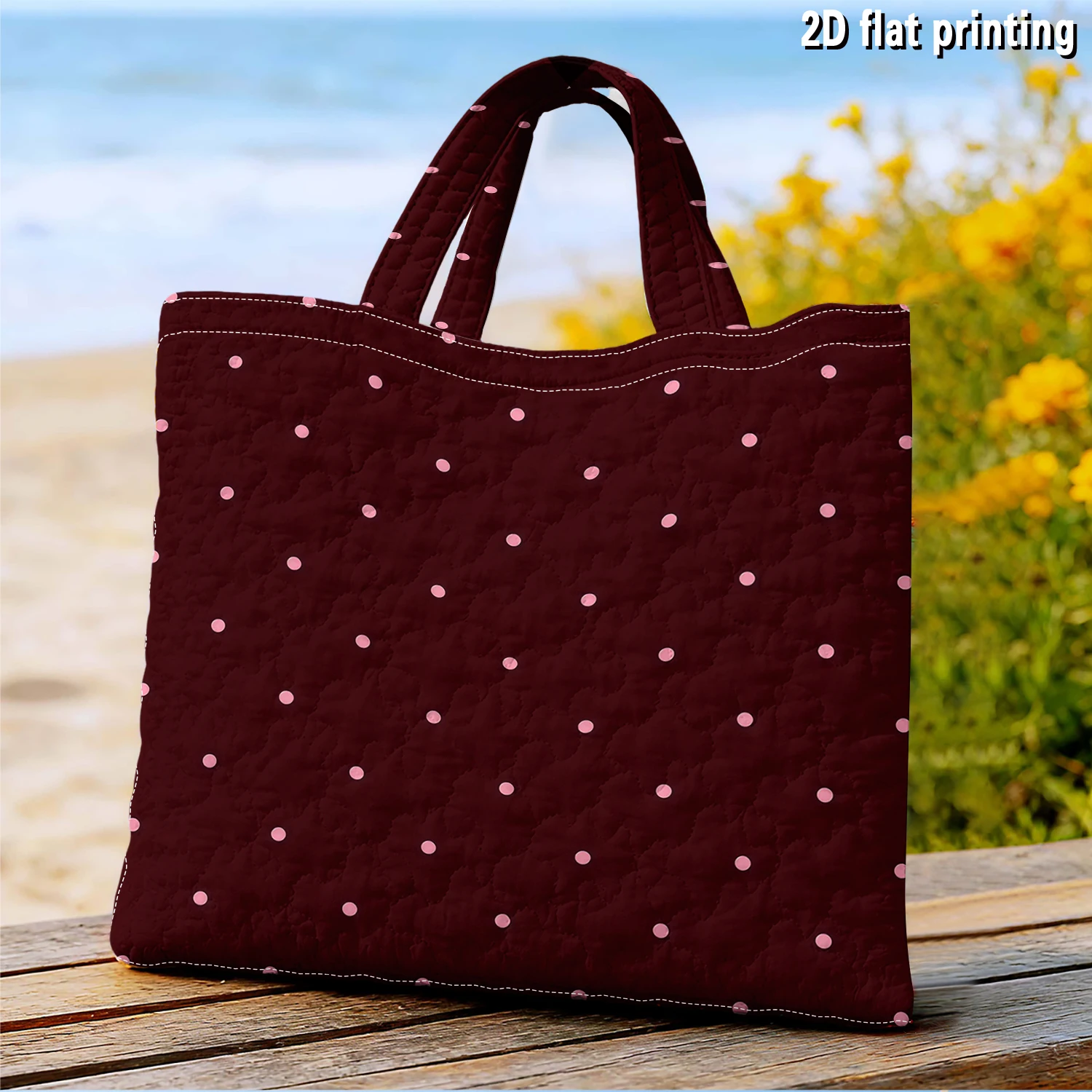 Burgundy Polka Dots Women canvas shoulder bag Dual-Side Printed Tote Bag shopping bag Fashionable and fun gift handbag