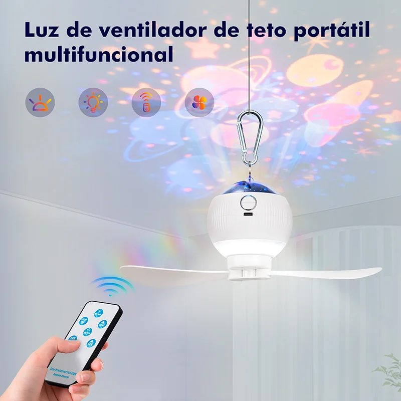 With LED Fan Light, 3 Speed Remote Control, Portable Travel, Easy to Install, Silent Room