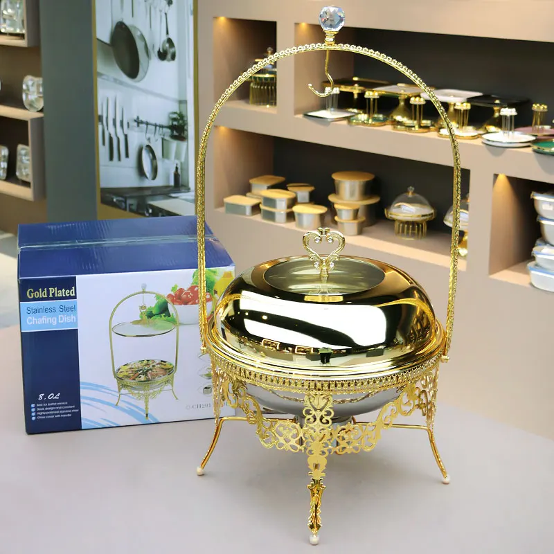 Luxury Stainless Steel Chafing Dish Food Warmer 8L Gold Chafing Dish Buffet Set for Hotel Wedding