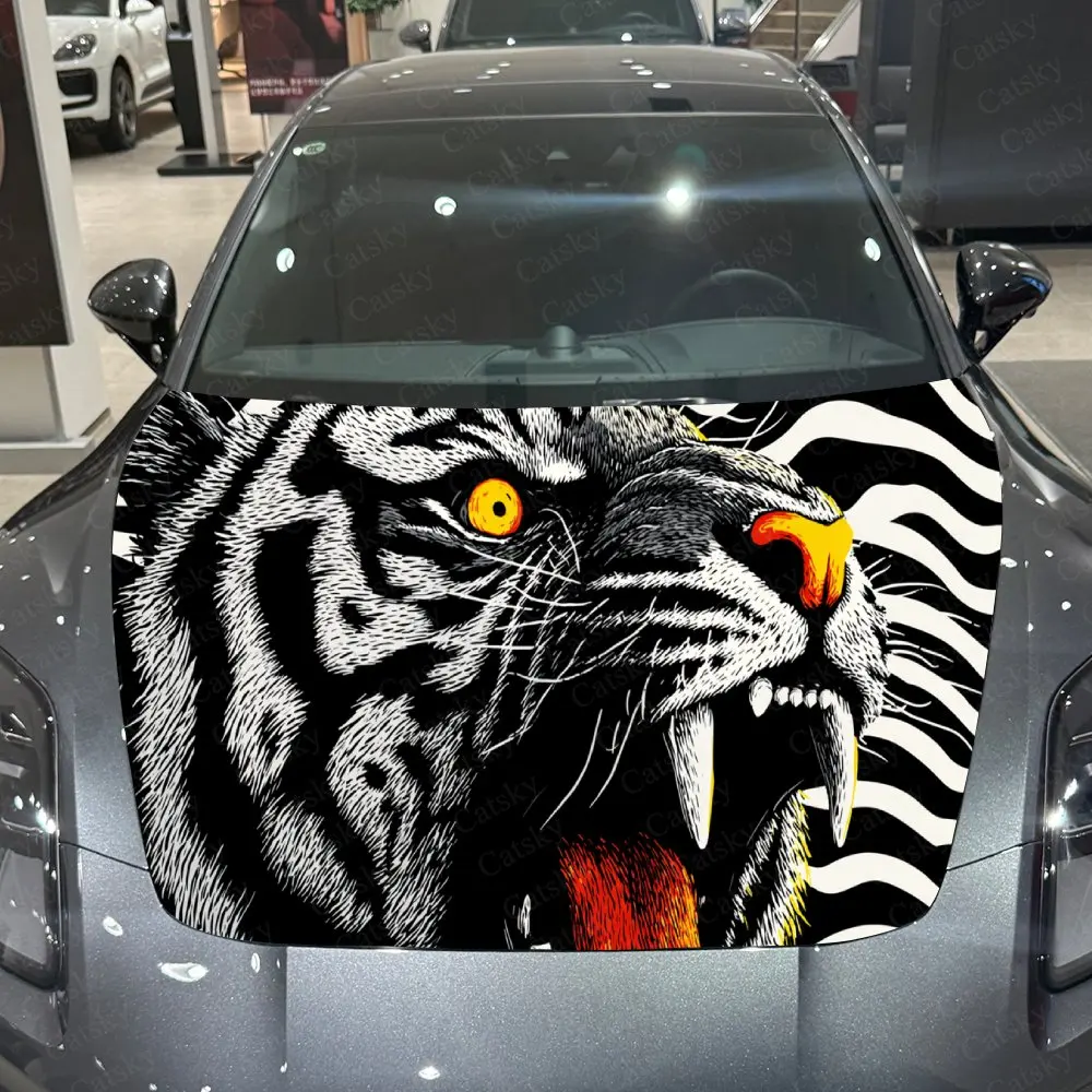 

Bold Tiger & Zebra Print Car Hood Sticker,Waterproof Self-Adhesive Vinyl Graphics Decals,Decorative Auto Accessories Stickers