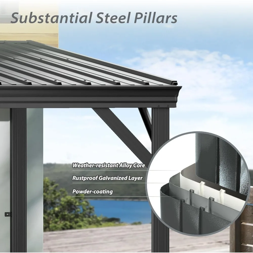 Lean to Hardtop Gazebo Wall Mounted Patio Gazebo Pergola view 6