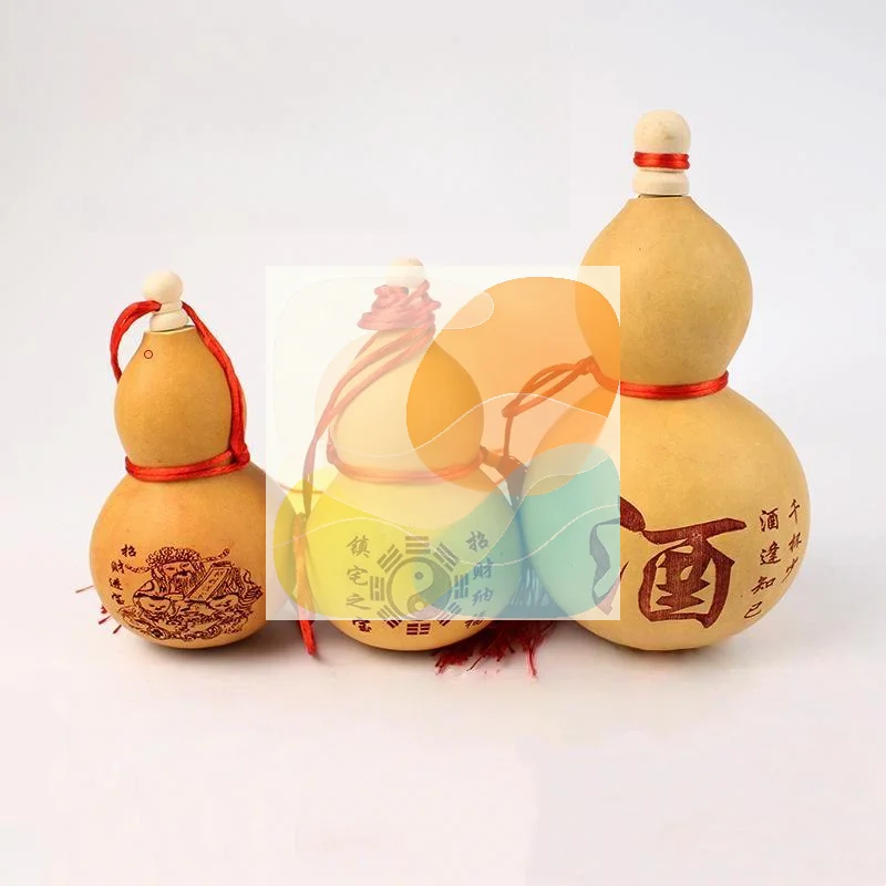 Natural Mini Carved Gourd Ornament Chinese Traditional Hanging Prop for Balcony Garden Home New Year Decoration