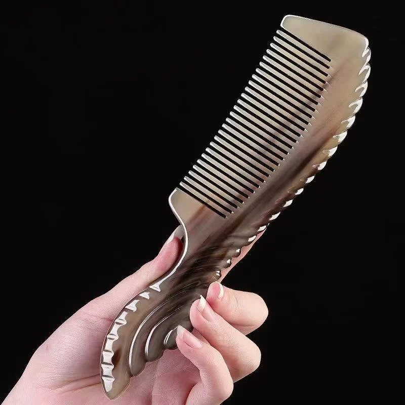 

Natural Horn Handmade Handle Massage Comb Head Scraping Meridian Massage Fine Tooth Anti-static Hair Comb for Women Men