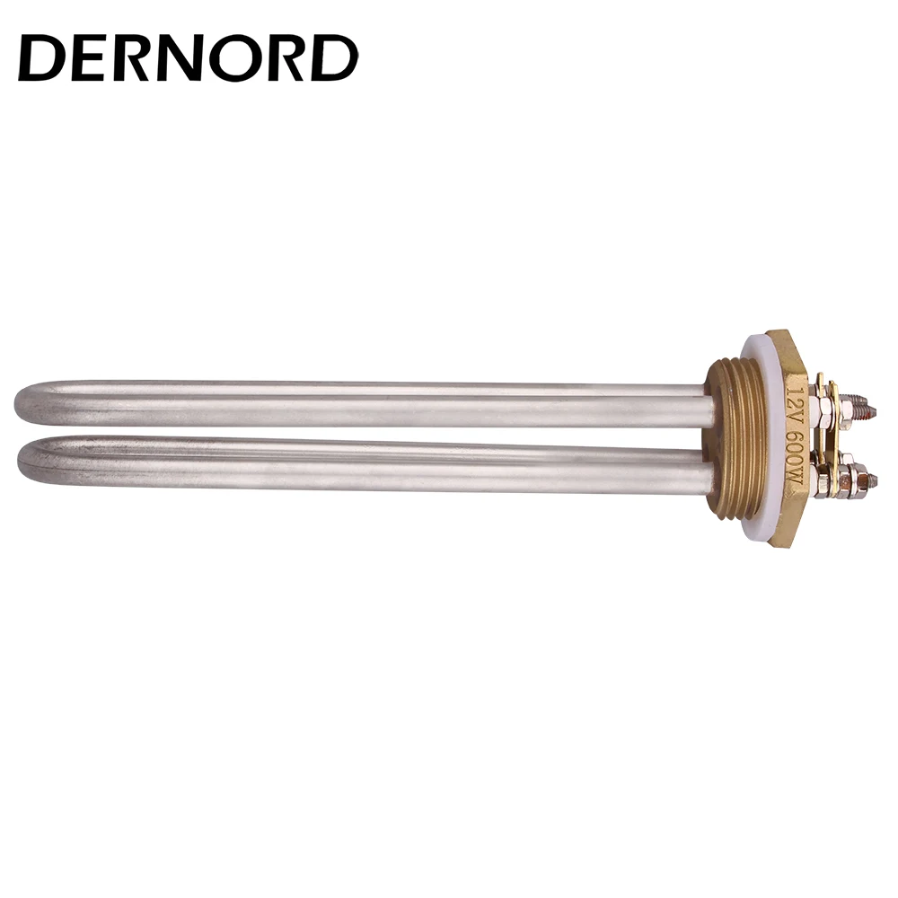 DERNORD 300w 600w 900w 1500w DC Tubular Electric Heater Water DN32 Brass Thread Solar Immersion Heating Element 12v 24v 48v