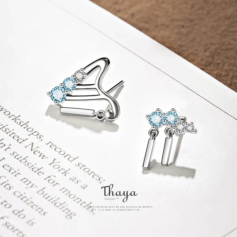 Thaya S925 Sterling Silver Harp Design Stud Earrings Light  Blue Crystal For Women Sterling Silver Jewelry Gift Fine Jewelry