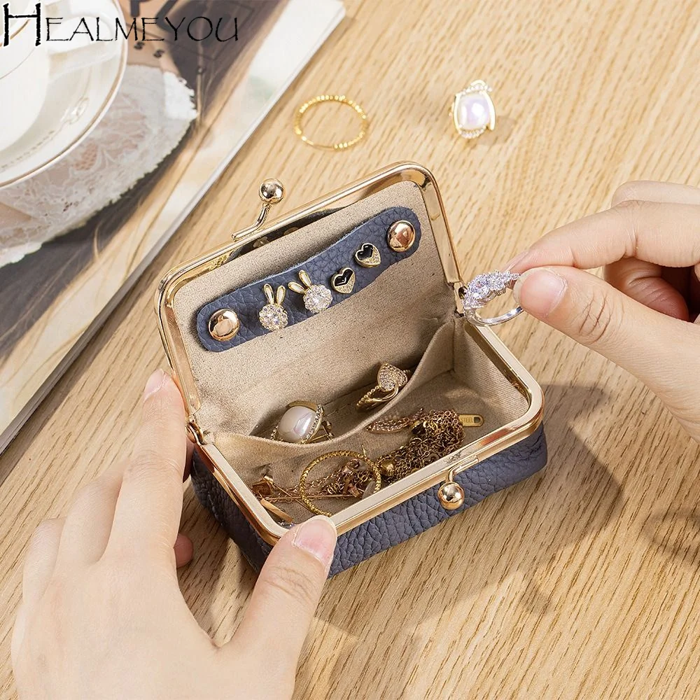 Coin Pouch Portable Leather Jewelry Storage Bag Solid Color Anti-lost Jewelry Storage Box Wallet Simple Cosmetic Bag Woman Girls