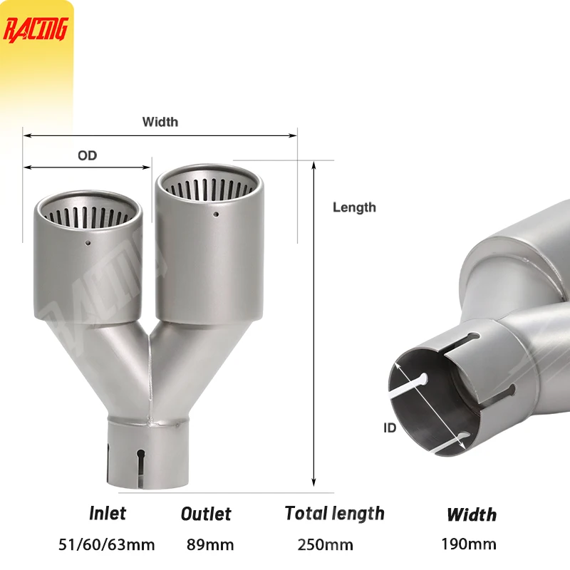 Sistema de escape universal para coche, accesorios para coche, doble punta, tubos de escape de acero inoxidable mate para modificar el boquilla para silenciador, 1 Uds.