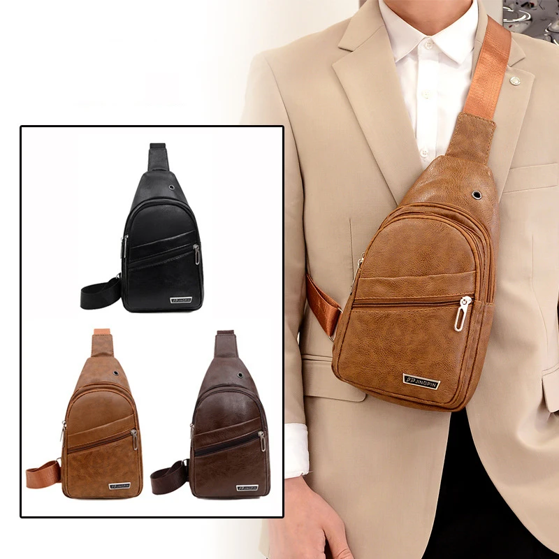 Bolsa tiracolo de couro masculina, bolsa de peito USB, bolsa mensageiro, embalagem diagonal de ombro diária, mochila de viagem, esportiva, nova