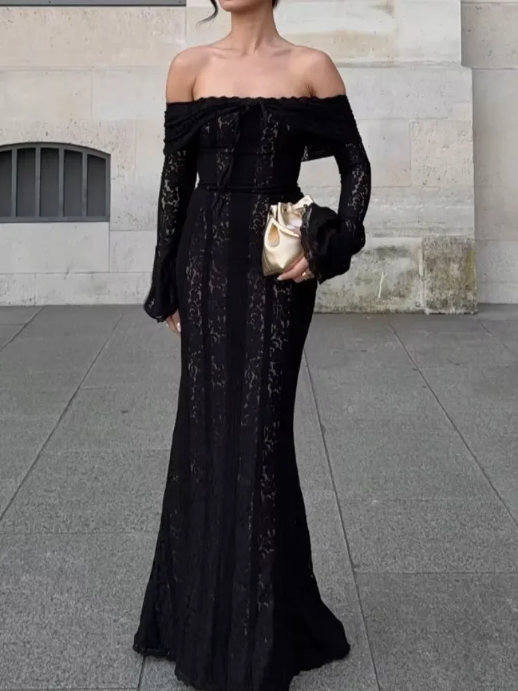 Vestido longo sem alças sem encosto feminino, Laço de manga queimada, elegante atado, slim fit, senhora, festa de noite, sexy, novo, 2024