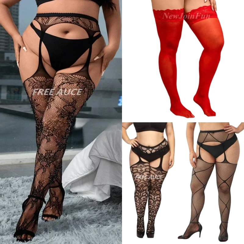 

Extra Large Women Fishnets Tights Sexy Suspender Sheer Lace Stockings Plus Size Women Underwear Pantyhose FREEAUCE