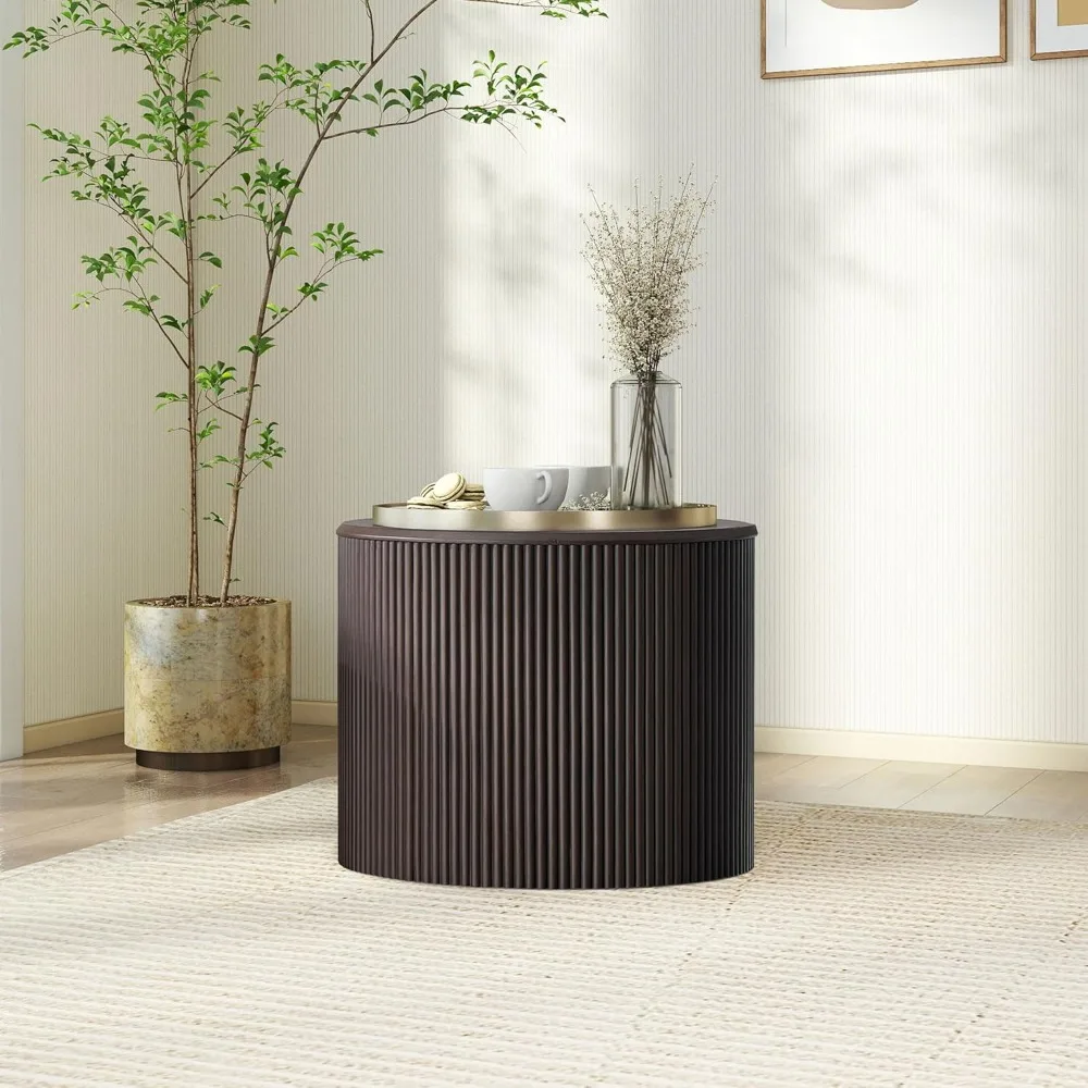 طاولة جانبية مستديرة حديثة منقوشة بالرخام، طاولة قهوة خشبية صغيرة لغرفة المعيشة ومنطقة الأريكة