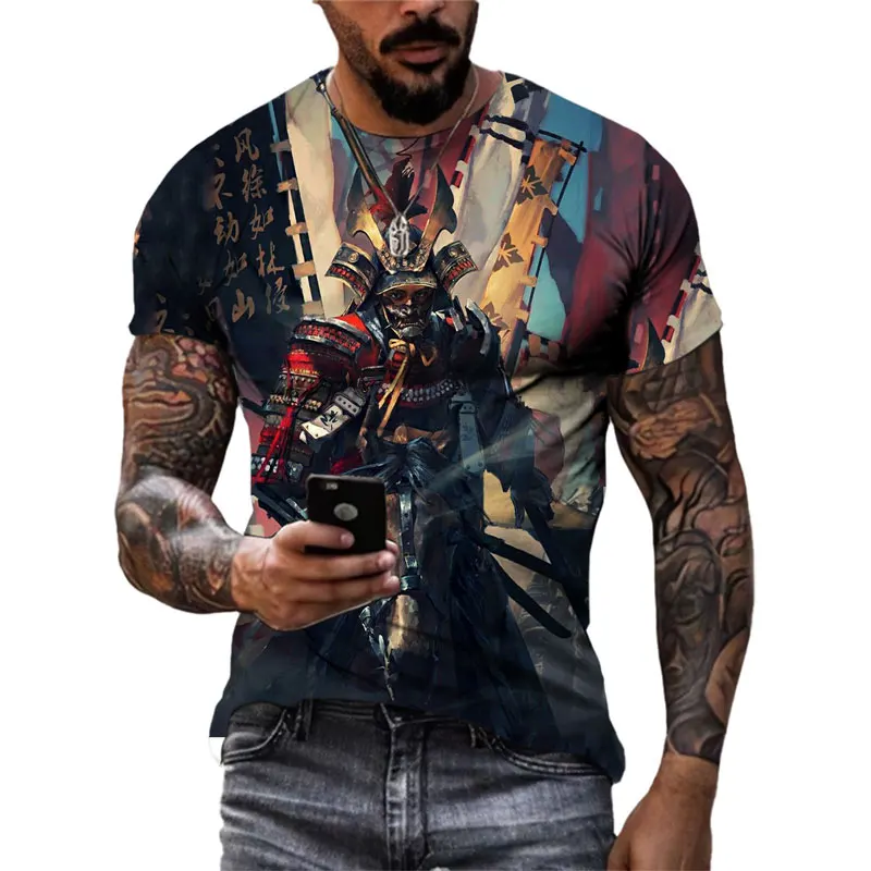 Summer Fashion New Japanese Samurai cool T shirt Men Trend Casual Printed streetwear O-neck Short Sleeve quick-drying t-shirt