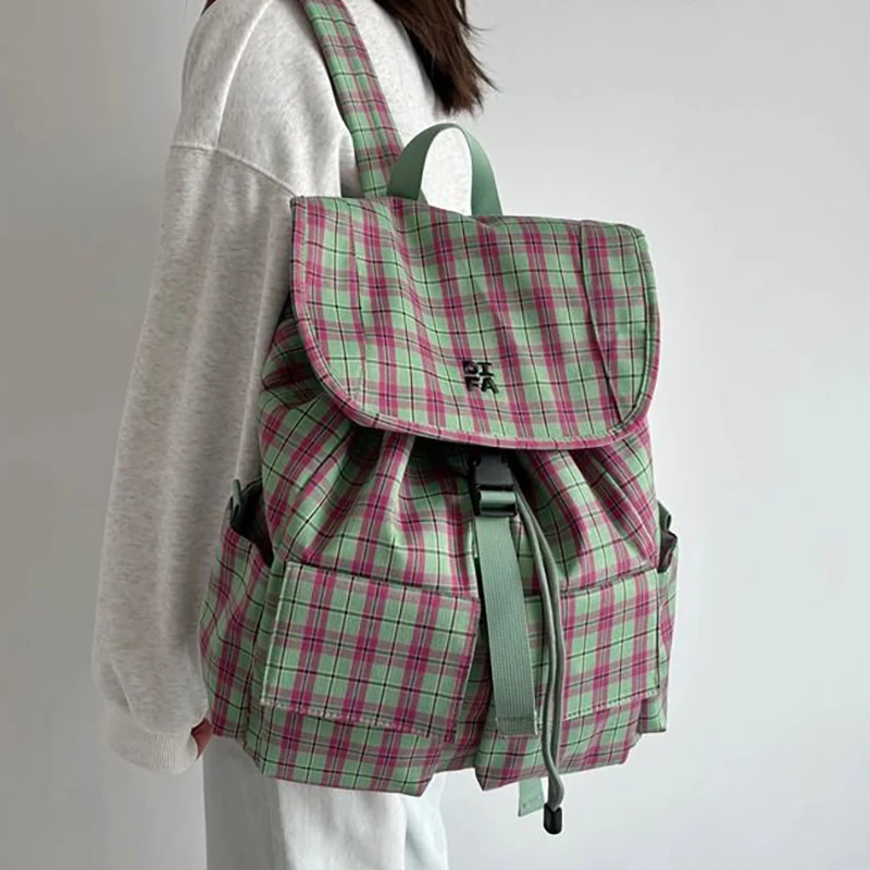 

HAEX Aesthetic Women Backpacks 2025 Harajuku Plaid Students Large Capacity Commute Mochilas Para Mujer Casual Outdoor Bag Female
