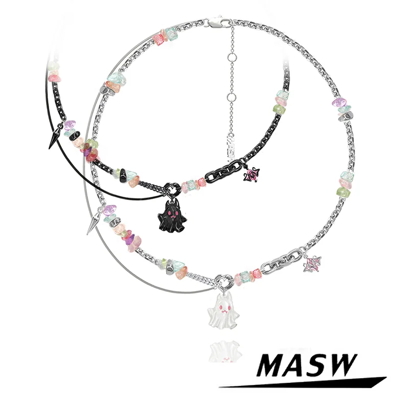 

MASW Original Design Lovely Style Colorful Irregular Bead Cute Ghost Pendant Necklace For Women Gift Jewelry Hollow`s Day Gift