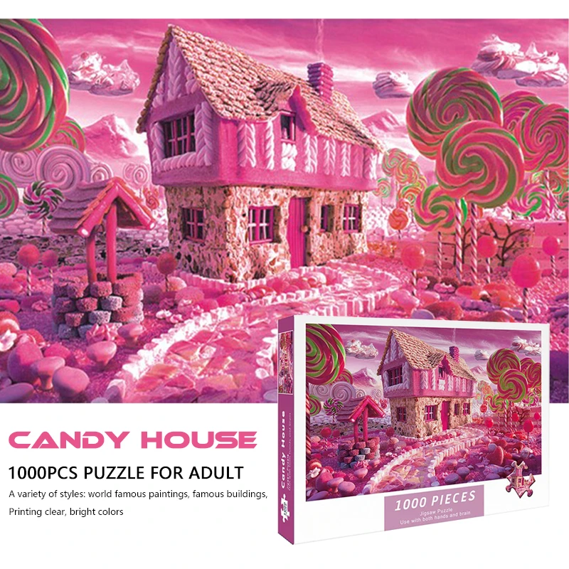 75*50cm Adult 1000 Pieces Difficult Jigsaw Puzzle Pink Candy House Famous Painting Stress Reducing Toys Decorative Paintings