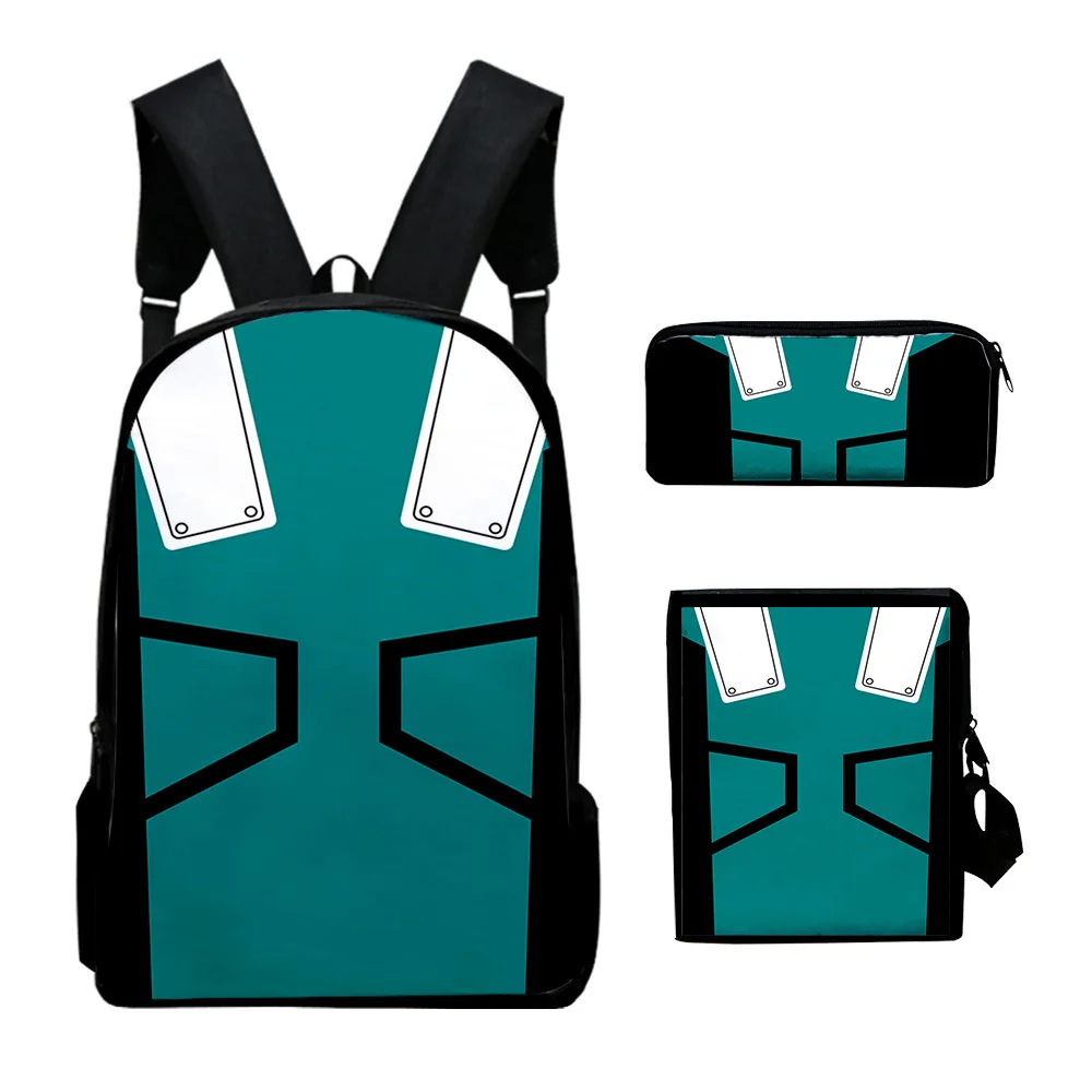 Mochila escolar con estampado 3D de My Hero Academia para ordenador portátil, bolso de hombro inclinado, estuche para lápices, moda clásica, Juego de 3 unidades