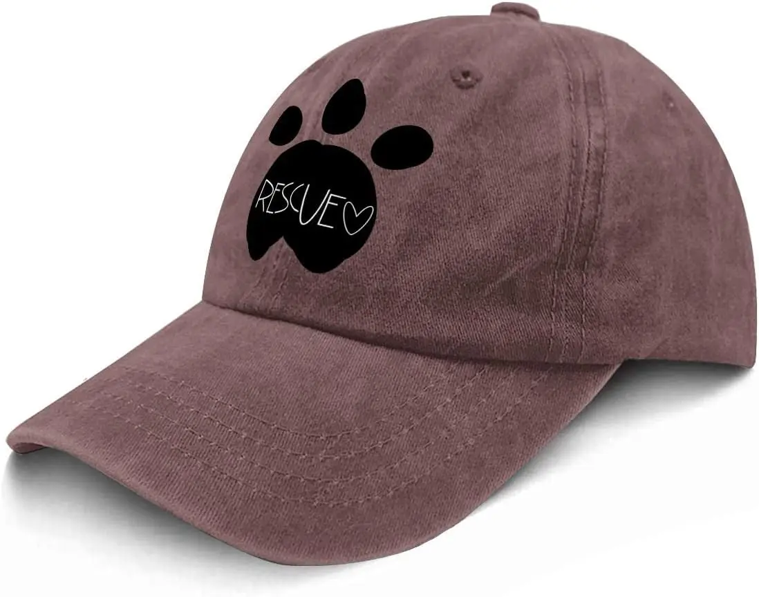 Rescue Paw Print Baseball Hat Vintage Washed Dog Mom Women's Baseball Caps Adjustable Cotton Climbing Hats