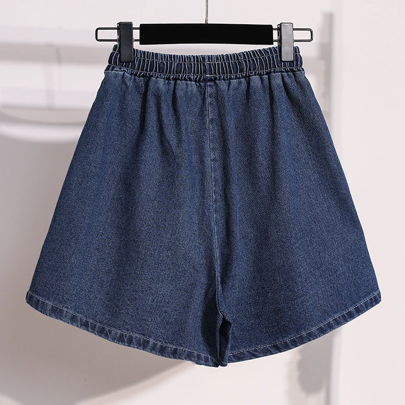 AOSSVIAO 2026 Summer Women Washed Cotton Denim Shorts Multi Pockets Loose Figure Flattering Versatile Drawstring Casual Pants