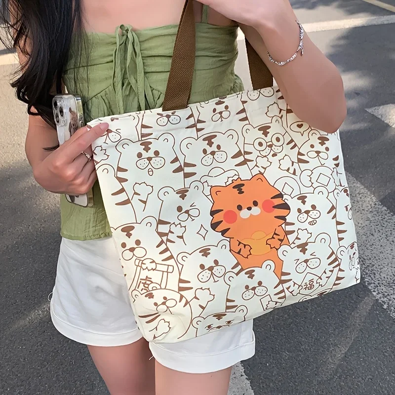 Large Capacity Canvas Tote Bag, Multifunctional Shopping and Storage Student Tote Bag, Various Prints, Suitable for Commuting