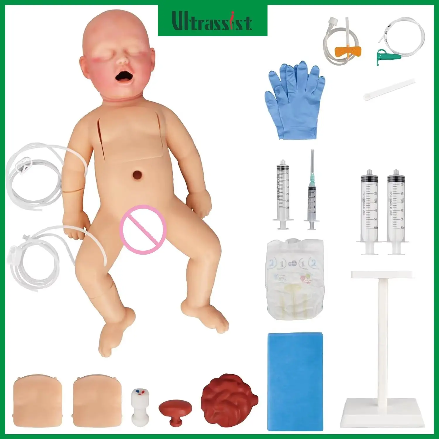 Ultrassist Premature Infant Nursing Trainer Simulated Venipuncture Flashback Airway & NG Tube Practice for Nurse Medical Student