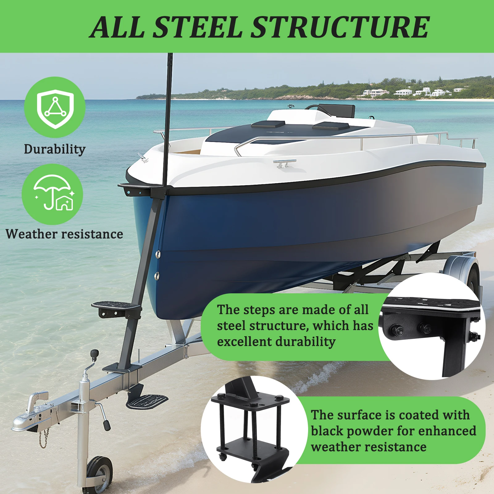 

3 Steps Heavy-Duty Boat Trailer Steps with Safety Grab Handle Non-Slip Surface Trailers Tongue Step Compatible with Most Deep V