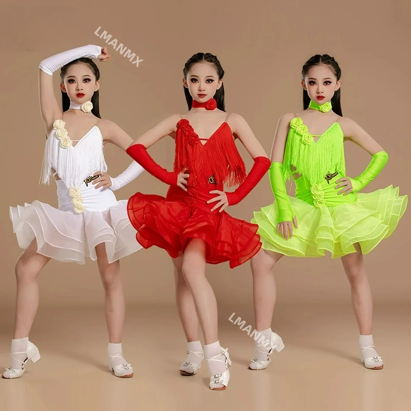 

Высококачественный детский высококачественный тренировочный костюм с кисточками, детский тренировочный костюм для латинских танцев для девочек