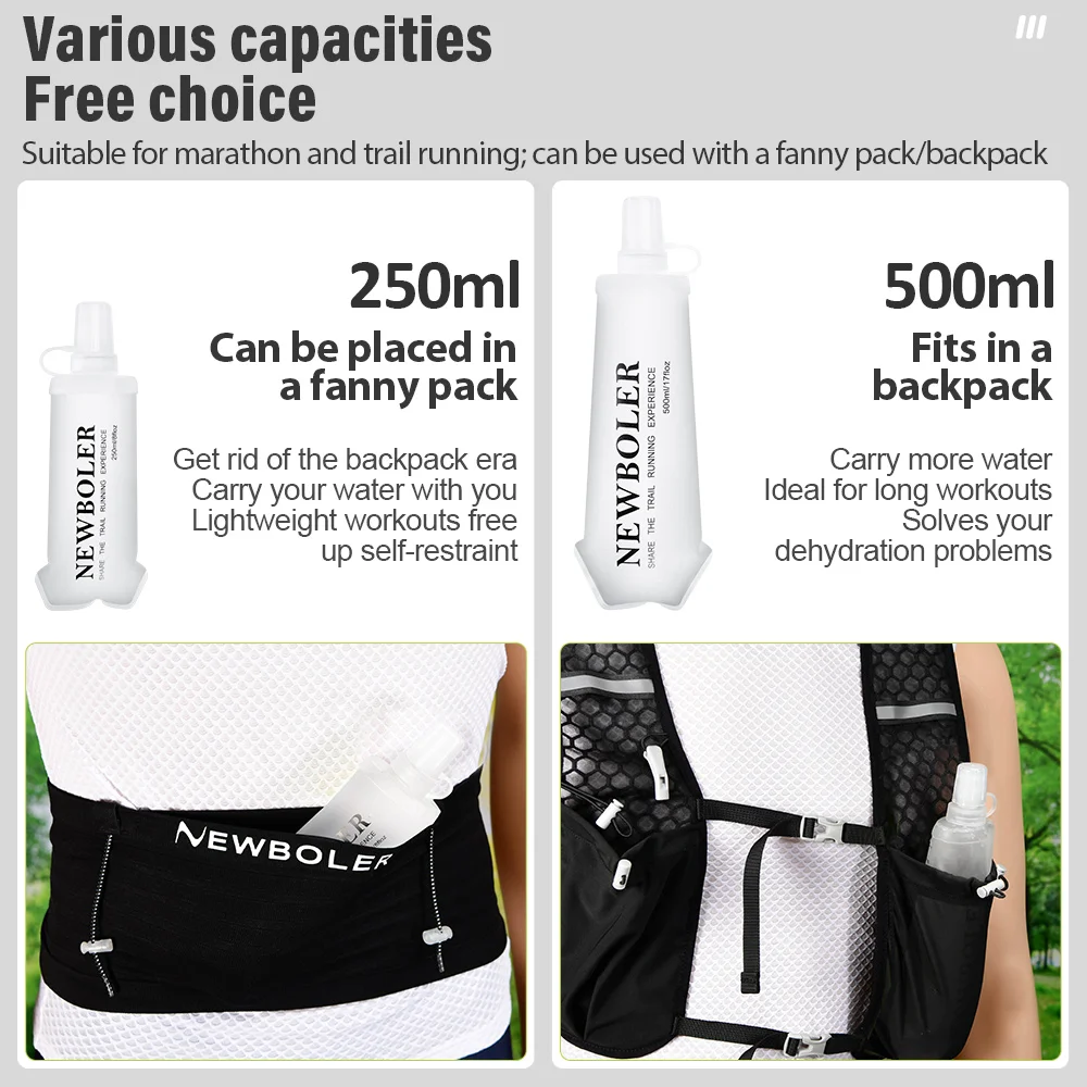 NEWBOLER TPU Outdoor Sport Bottle Folding Soft Flask Water Bottle for Running Camping Hiking Bicycle Fitness Water Bag view 6