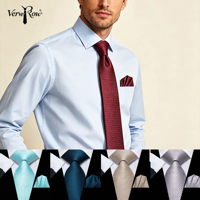 VerveRow Men Houndstooth Jacquard Tie Pocket Square Set Formal Business Wedding Necktie Handkerchief for Men