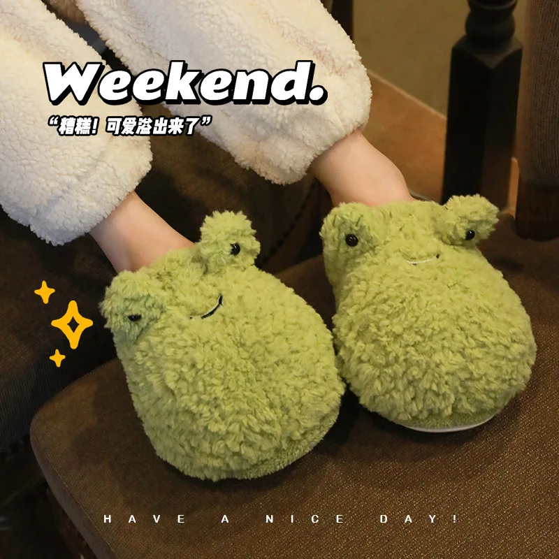 Slippers for Women Cute Frog Winter New Slippers Indoor House Shoes Warm Plush Slipper Couples Home Platform Footwear Wholesale