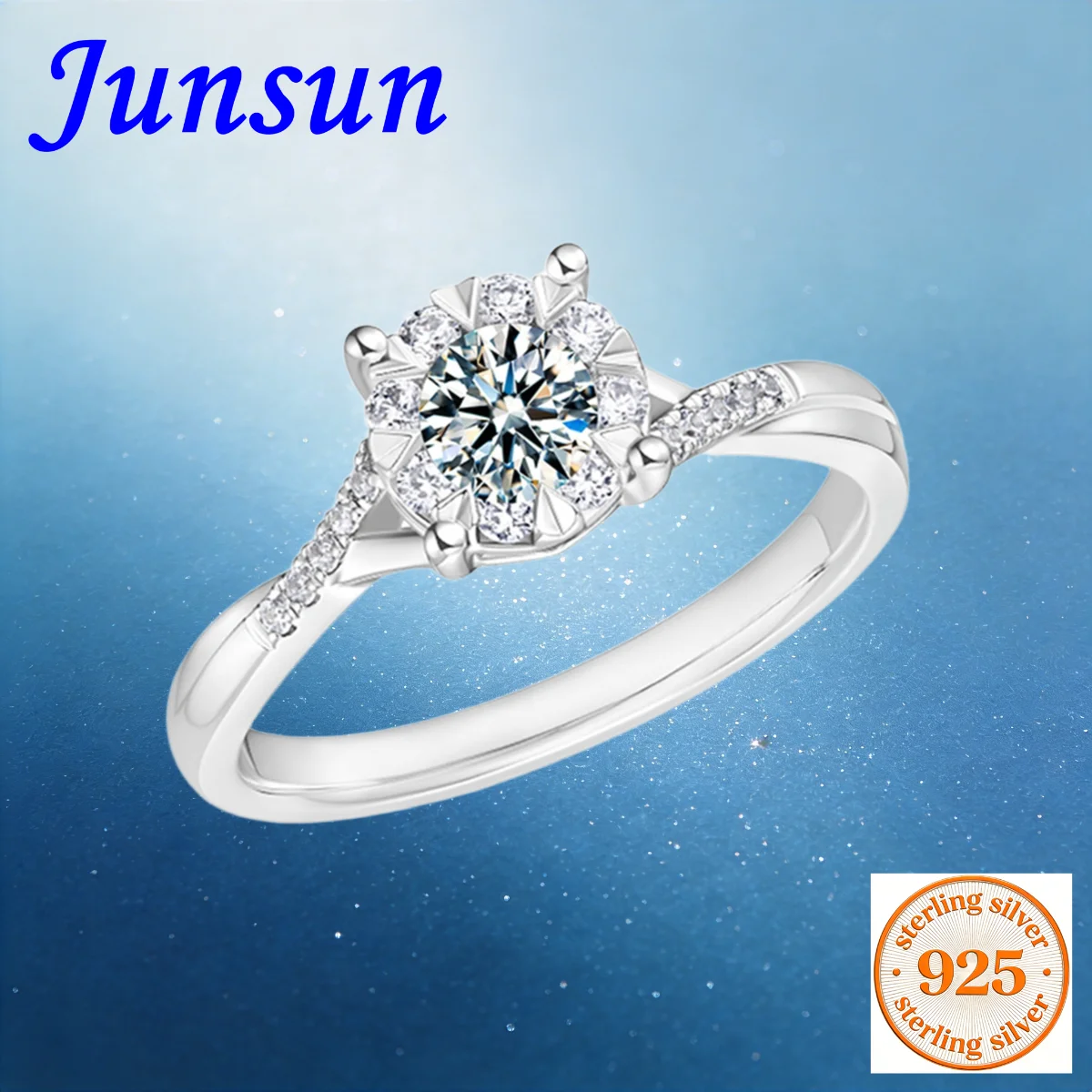 Кольцо Junsun с бриллиантом Мусанг 0.5 карата из чистого серебра S925, классическое женское кольцо с бриллиантом в форме снежинки с четырьмя крапанами и переплетенными элементами