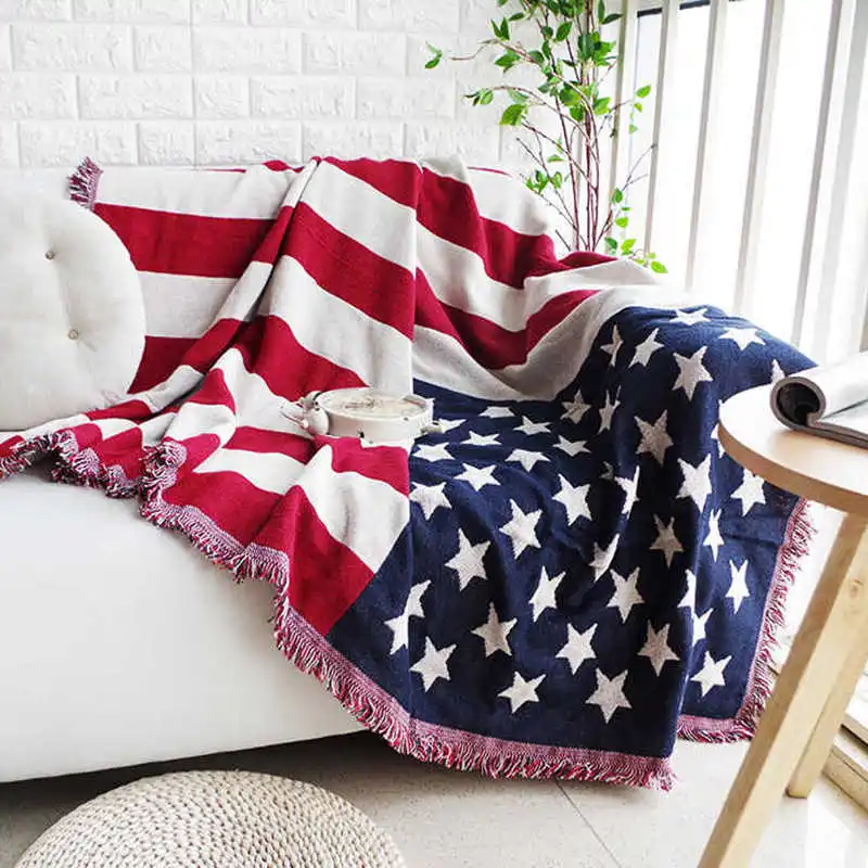 

American Sofa Blanket Knitted Cotton Throws Chair Couch Bed 130x180cm Warm Quilt Bed Spread For Home Office Car Travel Camping