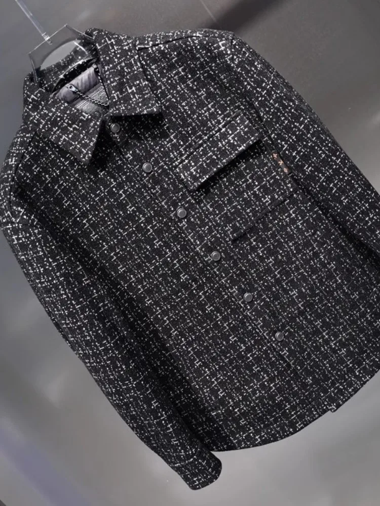 ฤดูหนาว Mens Tweed Down Coat Designer แฟชั่น Single Breasted Turndown Collar Casual Jacket High Street เสื้อแจ็คเก็ตลายสก๊อตชาย