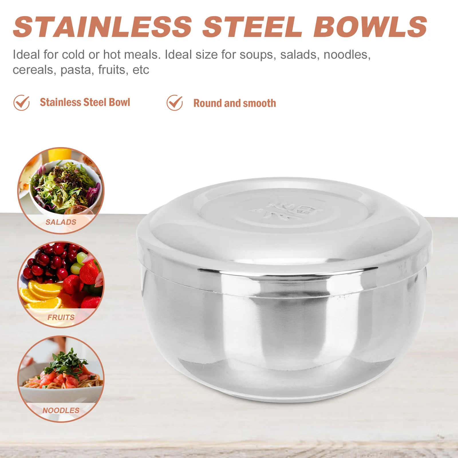 

Stainless Steel Rice Bowl Double Layer Food Storage Korean Style Soup Bowl Smooth Round Easy Clean Stainless Steel Rice Bowls