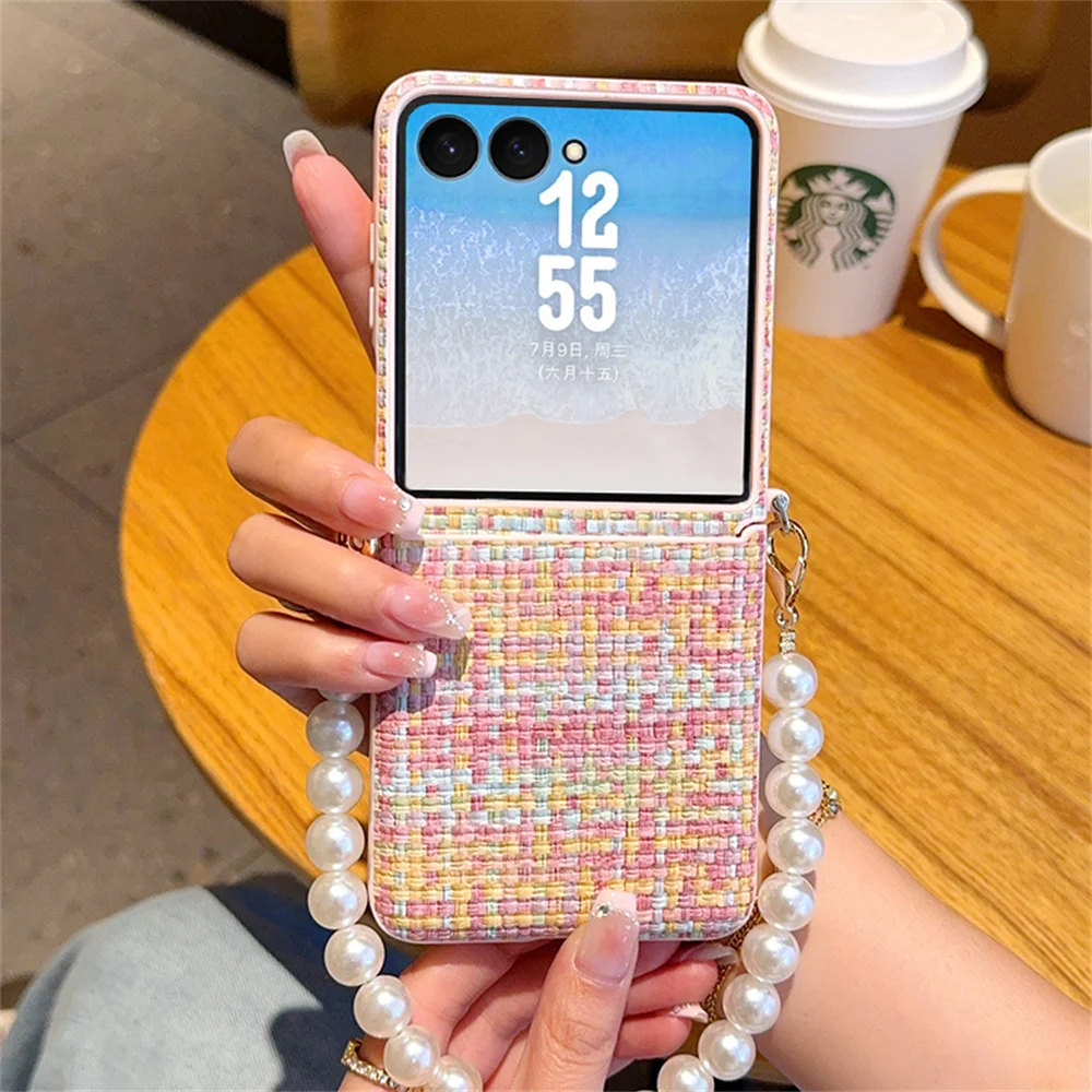 

Woven Pattern Phone Case For Samsung Galaxy Z Flip 7 5G Color PC Bracelet Protective Flip7 Back Cover Shell