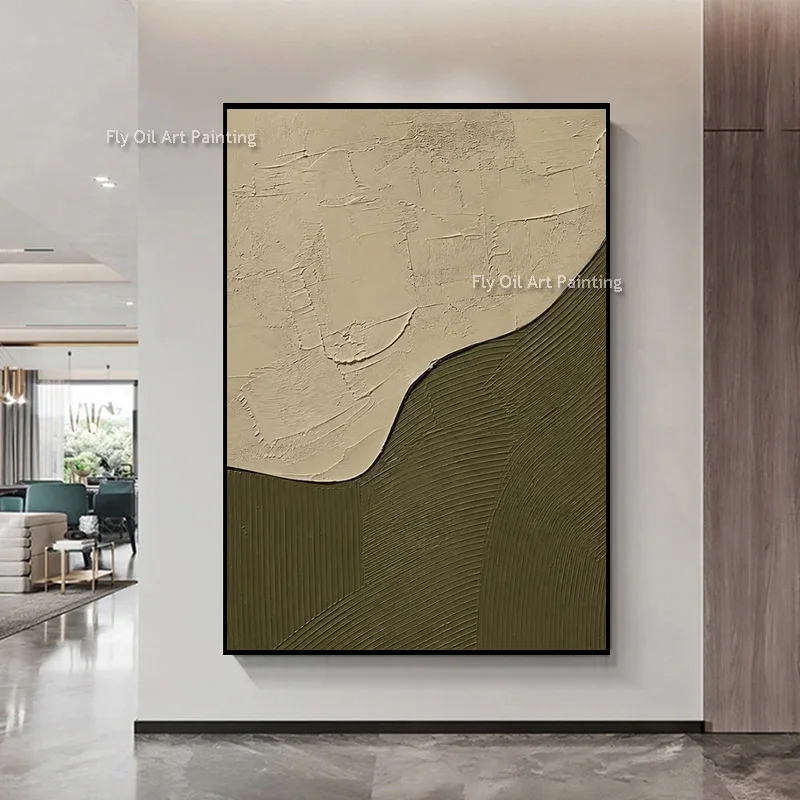 Oversized Hand‑Crafted Mark Rothko Style Beige Green Thick Canvas Wall Art Curved Abstract Oil Painting For Room Decor